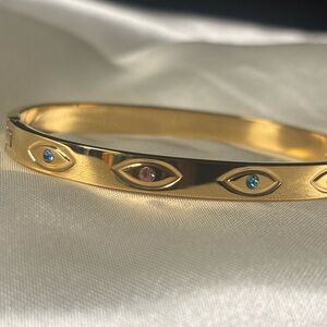 Gold Bangle with Multicolor Gemstones